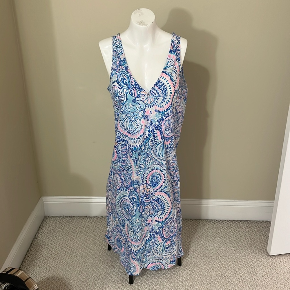 NWT Lilly Pulitzer Florin Linen Dress Blue Grotto Commotion In The Ocean